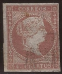 Stamps Europe - Spain -  Isabel II 4 cuartos 1855 filigrana lazos
