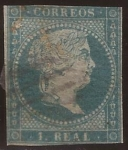 Stamps : Europe : Spain :  Isabel II  1 real 1855 filigrana lazos
