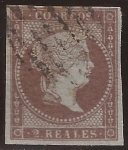 Stamps : Europe : Spain :  Isabel II  2 reales 1855 filigrana lazos