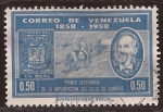 Stamps : America : Venezuela :  Centenario Implantación Sello de Correos 1959 0,50 bolívares