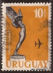 Sellos de America - Uruguay -  Diosa Alada con Aeroplano 1960  aéreo 10 pesos