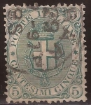 Sellos del Mundo : Europa : Italia : Escudo de Armas de Saboya  1891  5 cents