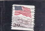 Stamps United States -  bandera estadounidense y rostros de presidentes