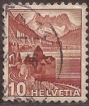 Stamps Switzerland -  Castillo de Chillon en el Lago Geneva  1942 10 cents