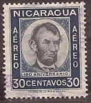 Sellos de America - Nicaragua -  150 Aniversario Abraham Lincoln  1960  aéreo 30 centavos