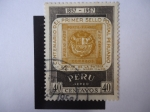 Stamps Peru -  Centenario del Primer Sello Postal Peruano 1857-1957- Armas de la Patria-Emisión Of. Marzo 10 del 18