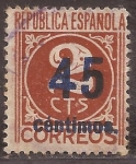 Stamps Spain -  Cifras 2 cts habilitado a nuevo valor  1938 45 cents