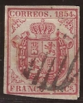 Stamps Europe - Spain -  Escudo de España 1854  4 cuartos papel grueso azulado