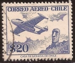 Stamps : America : Chile :  Aeroplano sobre Moai de Isla de Pascua  1956 Aéreo 20 pesos