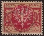 Sellos del Mundo : Europa : Polonia : Aguila en gran Escudo Barroco  1921 50 marcos