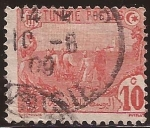 Stamps Tunisia -  Granjeros arando  1906  10 céntimos