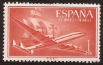 Stamps : Europe : Spain :  Superconstellation y Nao Santa María  1955 aéreo 1 pta
