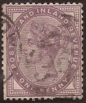 Stamps : Europe : United_Kingdom :  Reina Victoria. Penny Lilac  1881 1 penny