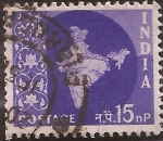 Stamps India -  Mapa de la India  1958 15 naye paisa