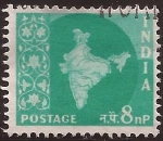 Sellos del Mundo : Asia : India : Mapa de la India  1958 8 naye paisa