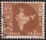 Sellos del Mundo : Asia : India : Mapa de la India  1957 2 naye paisa