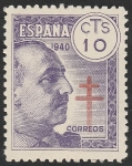 Stamps Spain -  936 - Pro Tuberculosis, Cruz de Lorena en rojo