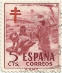 Stamps Spain -  PRO TUBERCULOSOS. NIÑOS EN LA PLAYA, DE SOROLLA, VALOR FACIAL 5 Cts. EDIFIL 1103