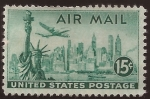 Sellos de America - Estados Unidos -  Statue Of Liberty, New York Skyline & Lockheed Constellation  1947 15 centavos