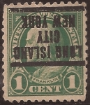 Stamps United States -  Benjamin Franklin  1922 1 centavo 11 perf sobrest invert