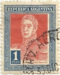 Stamps Argentina -  GENERAL SAN MARTÍN. PERFORACIÓN 13½. VALOR FACIAL 1 peso. YVERT AR 288