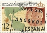 Stamps Spain -  1er VIAJE A AMÉRICA DE SSMM LOS REYES DE ESPAÑA. EFIGIE REYES Y MAPA AMÉRICA. EDIFIL 2333