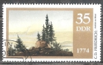 Stamps Germany -  Nacimiento Bicentenario de Caspar Friedrich (pintor) Los árboles en el valle del Elba(DDR).