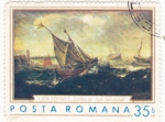 Stamps Romania -  pintura- barcos en mar furiosos
