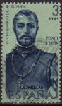 Stamps Spain -  ESPAÑA 1960 1304 Sello Forjadores de América Ponce de León Usado Descubrimiento de Florida