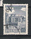 Stamps Poland -  1954 Airplane over Historic Buildings