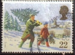Stamps : Europe : United_Kingdom :  Gran Bretaña 1990 Scott1301 Sello Christmas Portando Arbol Navidad usado Great Britain 