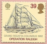 Stamps United Kingdom -  EUROPA - Gran Regata Columbus 92 - Bergantín 