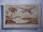 Stamps Chile -  Vuelos Regulares, Santiago-Isla de Pascua-Tahiti.