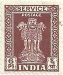 Stamps India -  CAPITELES DE LOS PILARES DE ASOKA. SELLOS DE SERVICIO 1950-51. VALOR FACIAL 6 paisa. YVERT IN S2