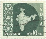 Stamps India -  MAPA ÍNDIA, FILIGRANA PILARES DE ASOKA. VALOR FACIAL 10 np. YVERT IN 100