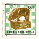 Sellos de Asia - Mongolia -  Piezas de ajedrez en madera (caballo).