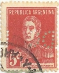 Stamps Argentina -  (278) GENERAL SAN MARTÍN. PERF. 13½ x 12½. FILIGRANA AP. VALOR FACIAL 5ç. YVERT AR 317