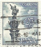 Stamps Spain -  SERIE TURÍSTICA, II GRUPO. Nº 13, MONUMENTO A COLON EN BARCELONA. EDIFIL 1643