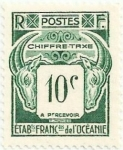 Stamps France -  TERRITORIOS FRANCESES DE OCEANIA. PORTES DEBIDOS. VALOR FACIAL 10 cts. YVERT FR-OC T18