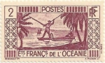 Stamps France -  TERRITORIOS FRANCESES EN OCEANIA. PESCADOR, VALOR FACIAL 2 cts. YVERT FR-OC 85