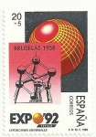 Stamps Spain -  EXPO SEVILLA´92. EXPOSICIONES UNIVERSALES. ATOMIUM, BRUSELAS 1958. EDIFIL 2992