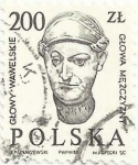 Stamps : Europe : Poland :  CABEZAS DEL CASTILLO DE WAWEL. CABEZA DE HOMBRE ADULTO. YVERT PL 2868