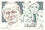 Stamps Spain -  PAPA Y JUVENTUD. ROSTRO DE JUAN PABLO II Y GRUPO DE JÓVENES. EDIFIL 3022