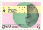 Stamps Spain -  50 ANIVERSARIO DE LA ONCE. LOGO Y SIGLAS DE LA ONCE EN BRAILLE. EDIFIL 2985