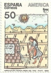 Stamps : Europe : Spain :  AMÉRICA-UPAE. AGRICULTURA INCAICA. RIEGO DEL MAIZ. EDIFIL 3035