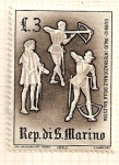 Stamps : Europe : San_Marino :  Juegos medievales, Preparando las ballestas.