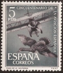 Stamps : Europe : Spain :  L Aniversario Aviación española. Caza de la Avutarda  1961 5 ptas