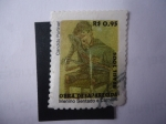 Stamps Brazil -  Obra Desaparecida, Menini Sentado e Carneiro, del pintor: Candido Portinari.