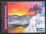Stamps Finland -  1592 - Reno, en un paisaje invernal 