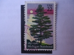 Stamps United States -  Michigan Statchood 1837-1987 - 150 Years Michigan Statehood, white Pine next to sun set.